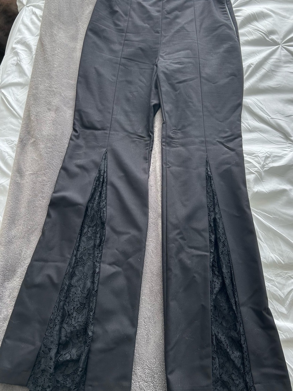 Black Lace Inset Flared Pants